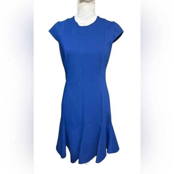 Akris Punto blue sheath drop waist pleats cup sleeve dress size 8 - Picture 1 of 6